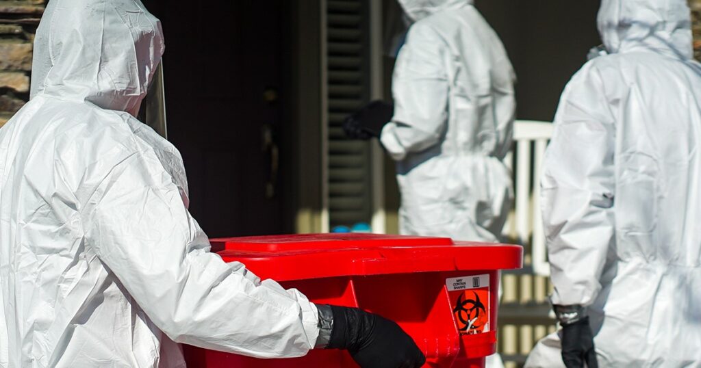 A crime scene is cleaned by specialized cleanup teams rather than law enforcement or crime scene investigators.
